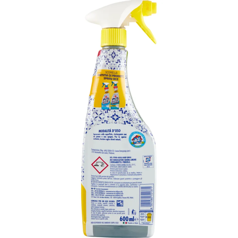 Ace Sgrassatore Cucina Limone e Bergamotto Senza Candeggina 600 ml