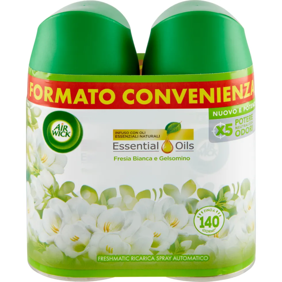 Air Wick Freshmatic Ricarica Bipacco Fresia Bianca e Gelsomino Profumatore 2x250ml