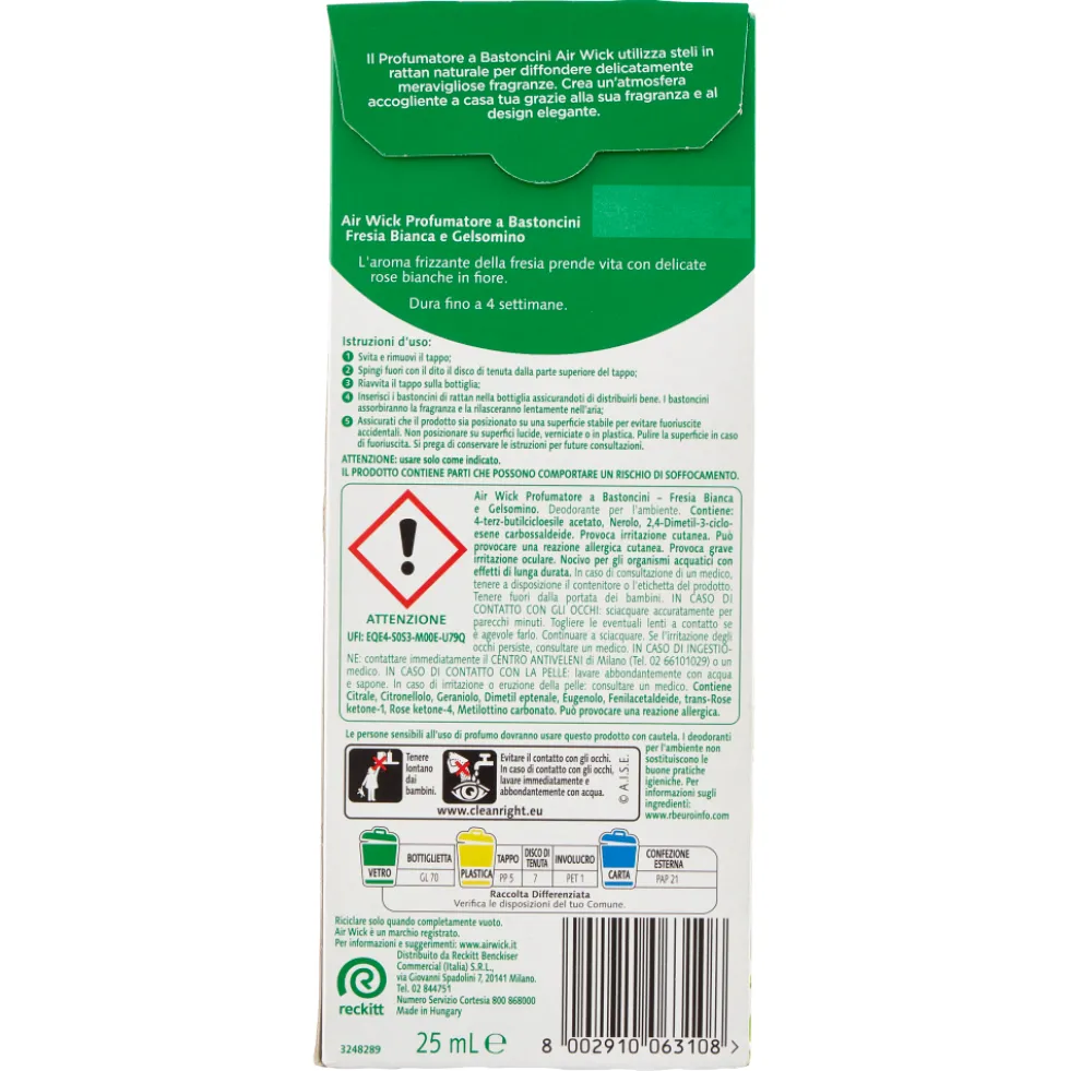 Air Wick Profumatore a Bastoncini Fresia Bianca e Gelsomino 25ml