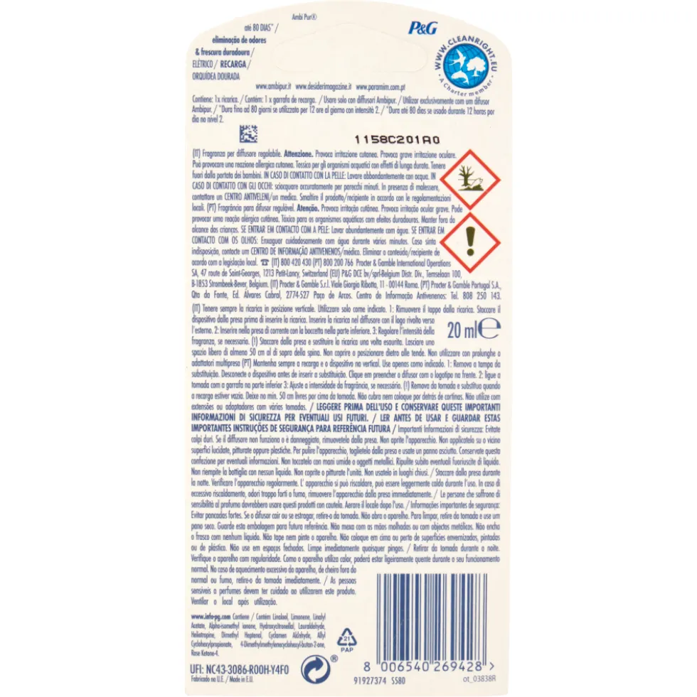 Ambi Pur Lenor Oro e Fiori Vaniglia Profumatore per Ambienti Elettrico 20 ml