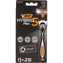 Bic Hybrid Flex 5 Rasoio 5 Lame Manico + Ricariche 2 Pezzi