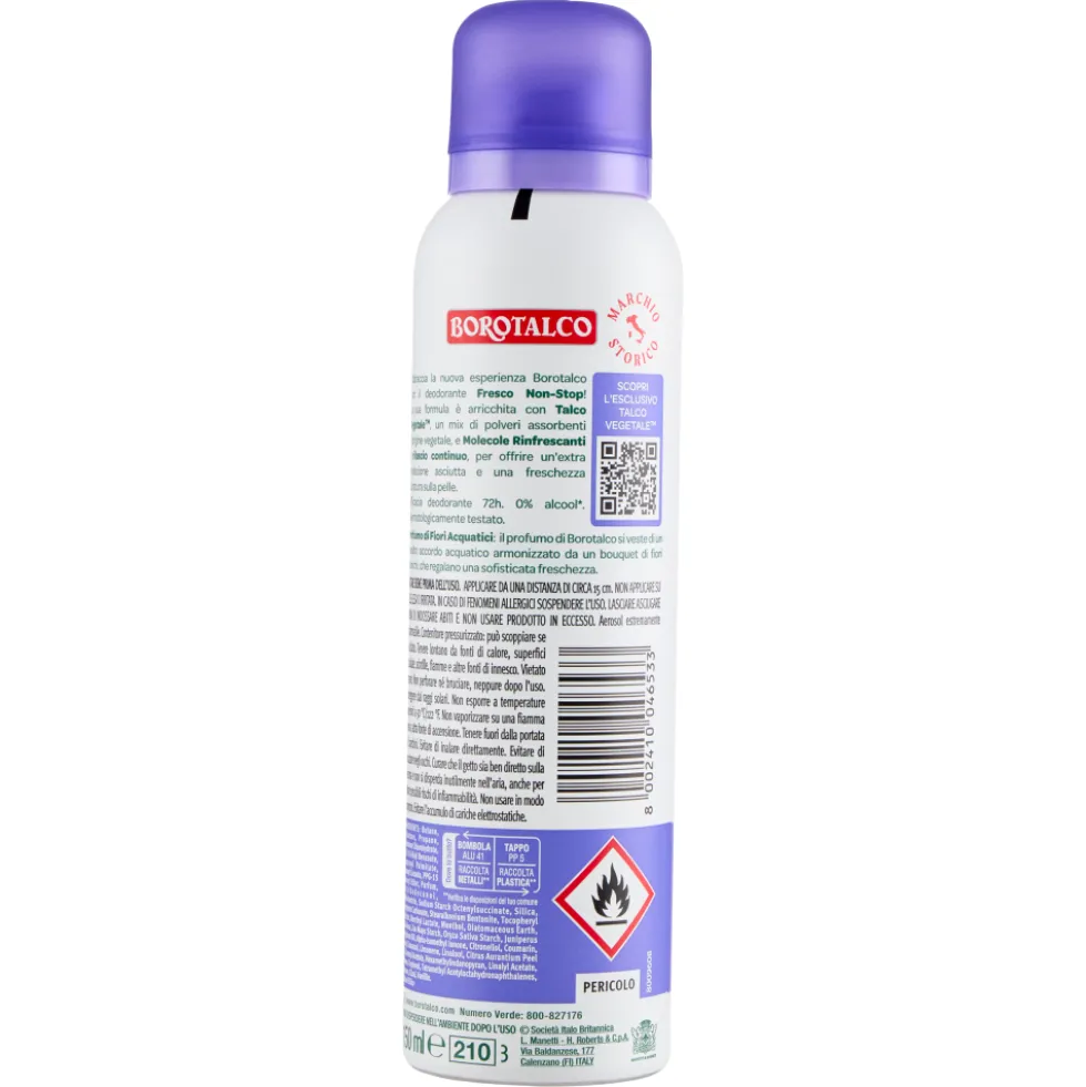Borotalco Fresco Non-Stop Profumo di Fiori Acquatici Deo Spray 150 ml
