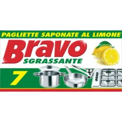 Bravo Sgrassante 7 Pagliette Saponate al Limone per Stoviglie