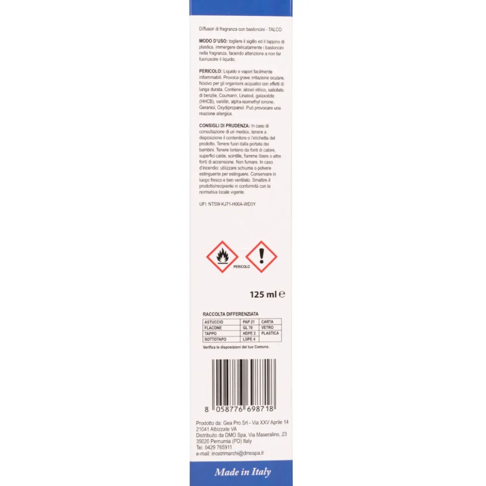 Caddy's Diffusore a Bastoncini Talco 125 ml