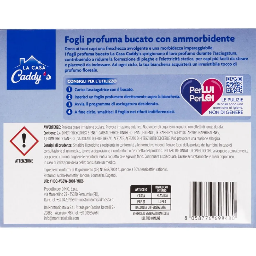 Caddy's Fogli Profumati per Asciugatrice Eterea Purezza 30 Pezzi