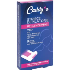 Caddy's Pelli Normali Strisce Depilatorie Viso 16 Pezzi + 3 Salviette Post-Epilazione