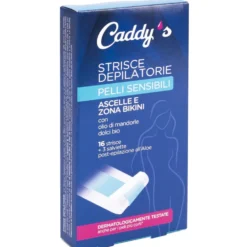 Caddy's Pelli Sensibili Strisce Depilatorie Ascelle e Bikini 16 Pezzi + 3 Salviette Post-Epilazione