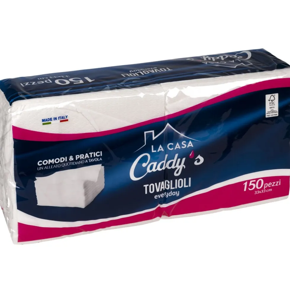 Caddy's Tovaglioli Everyday 33x33 Bianchi 150 Pezzi