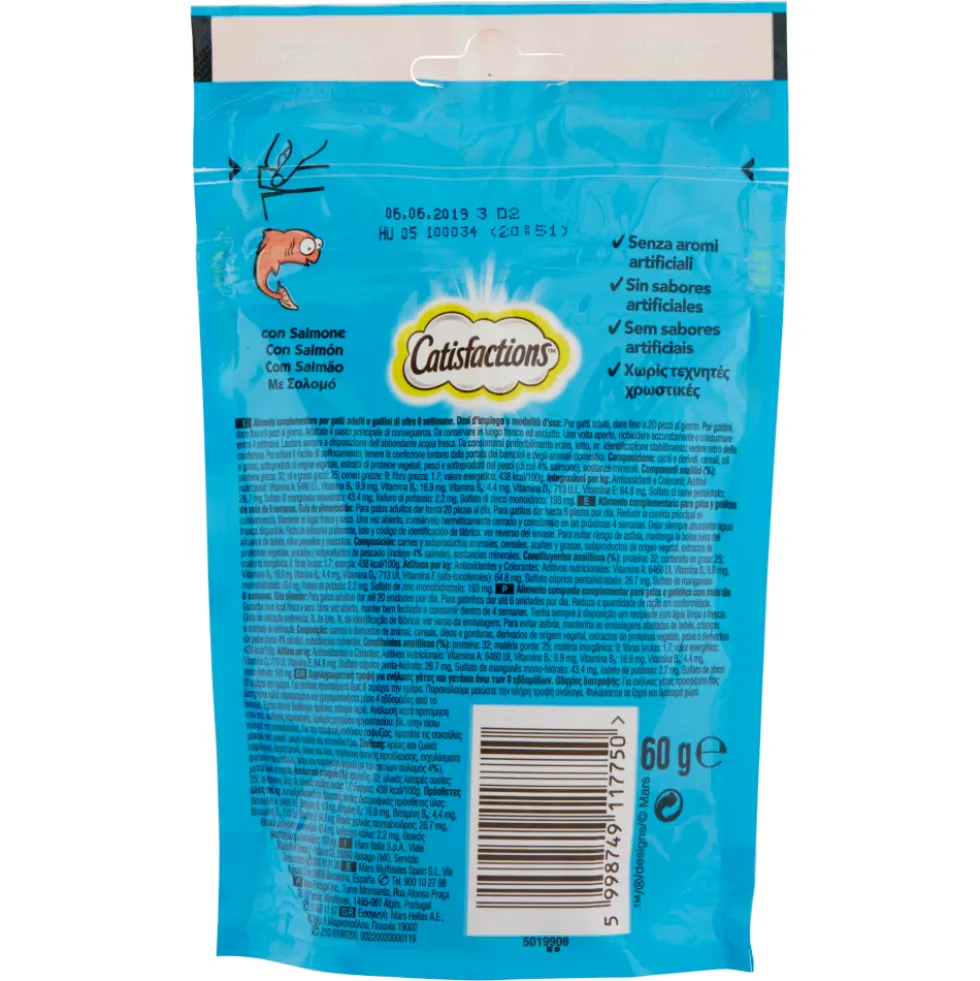 Catisfactions Snack Gatto con Delizioso Salmone 60 g