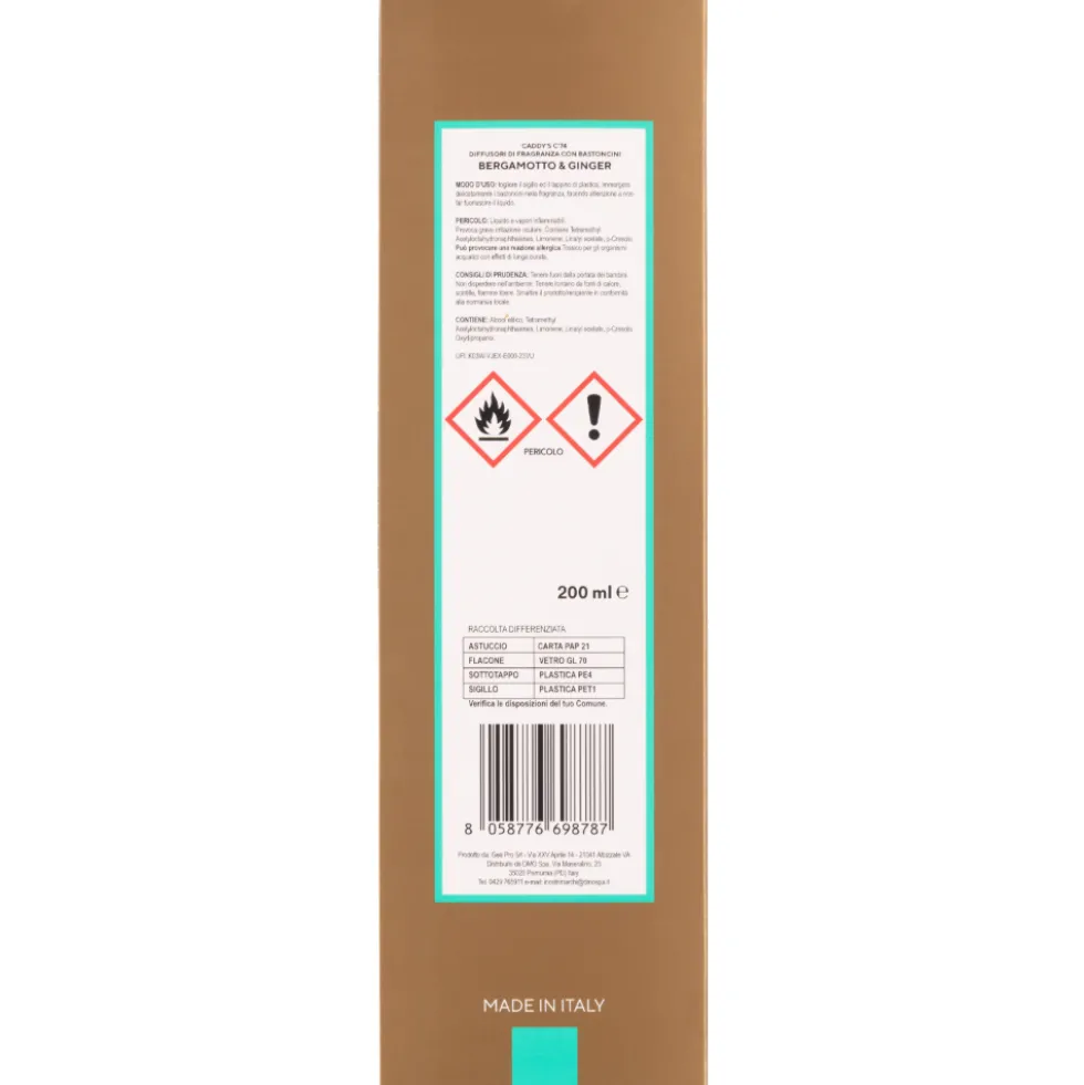 C'74 Diffusori di Fragranza con Bastoncini Bergamotto & Ginger 200 ml