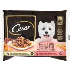 Cesar Dog Delizie del Giorno Multipack Pollo e Verdure e Manzo e Carote in Salsa 4x100 gr
