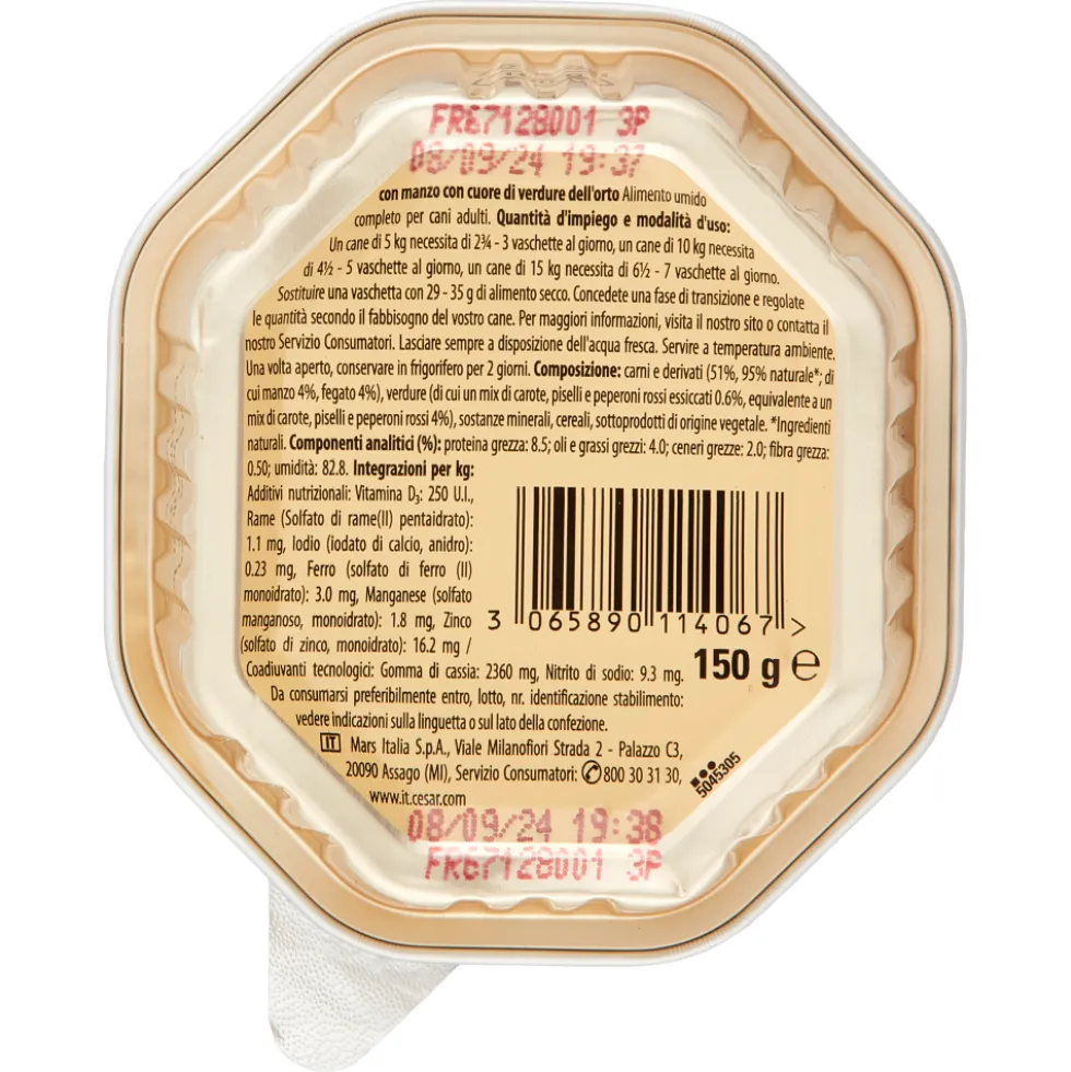 Cesar Dog Selezioni dell'Orto con Gustoso Manzo e Cuore di Verdure 150 gr