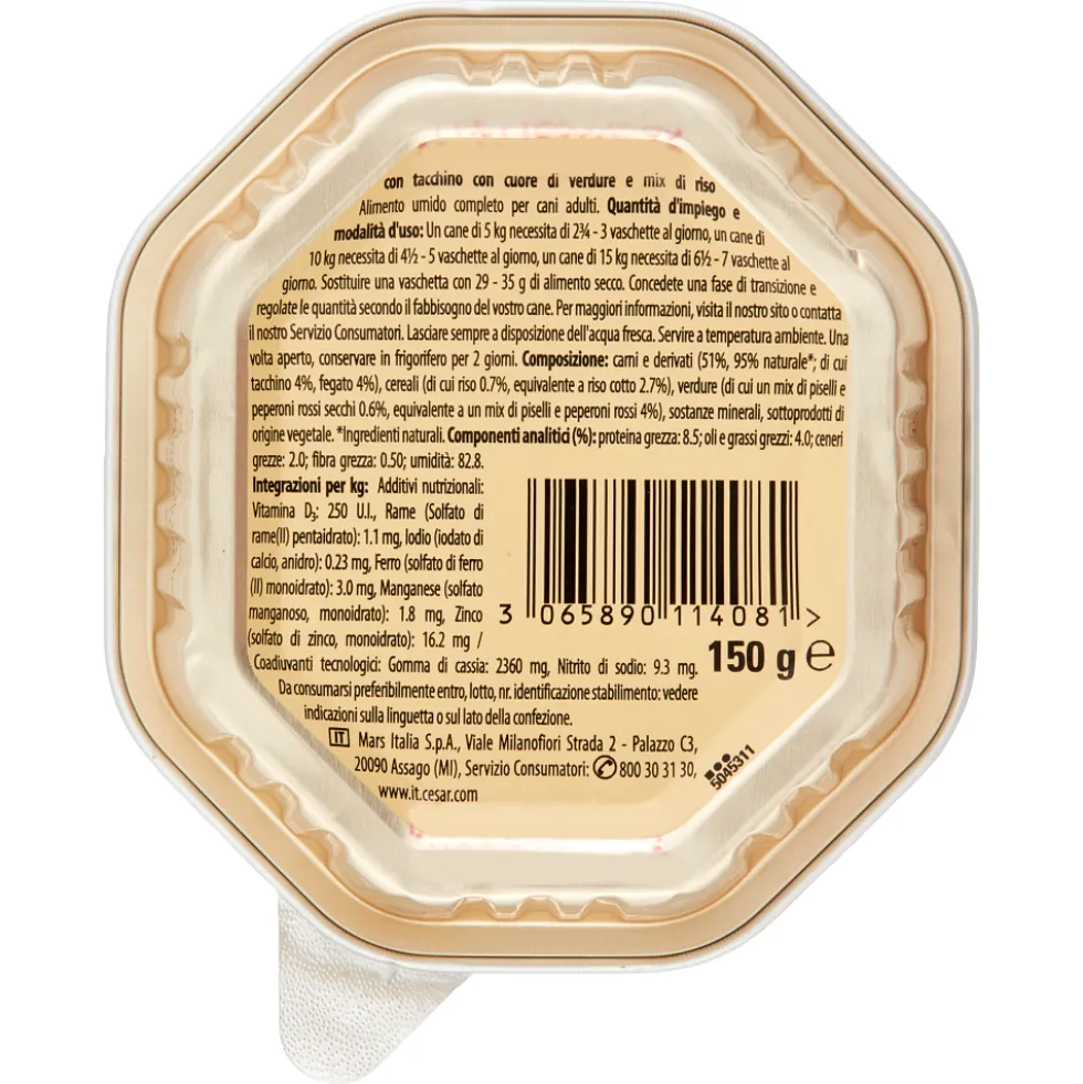 Cesar Dog Selezioni dell'Orto con Gustoso Tacchino Cuore di Verdure e Mix di Riso 150 gr