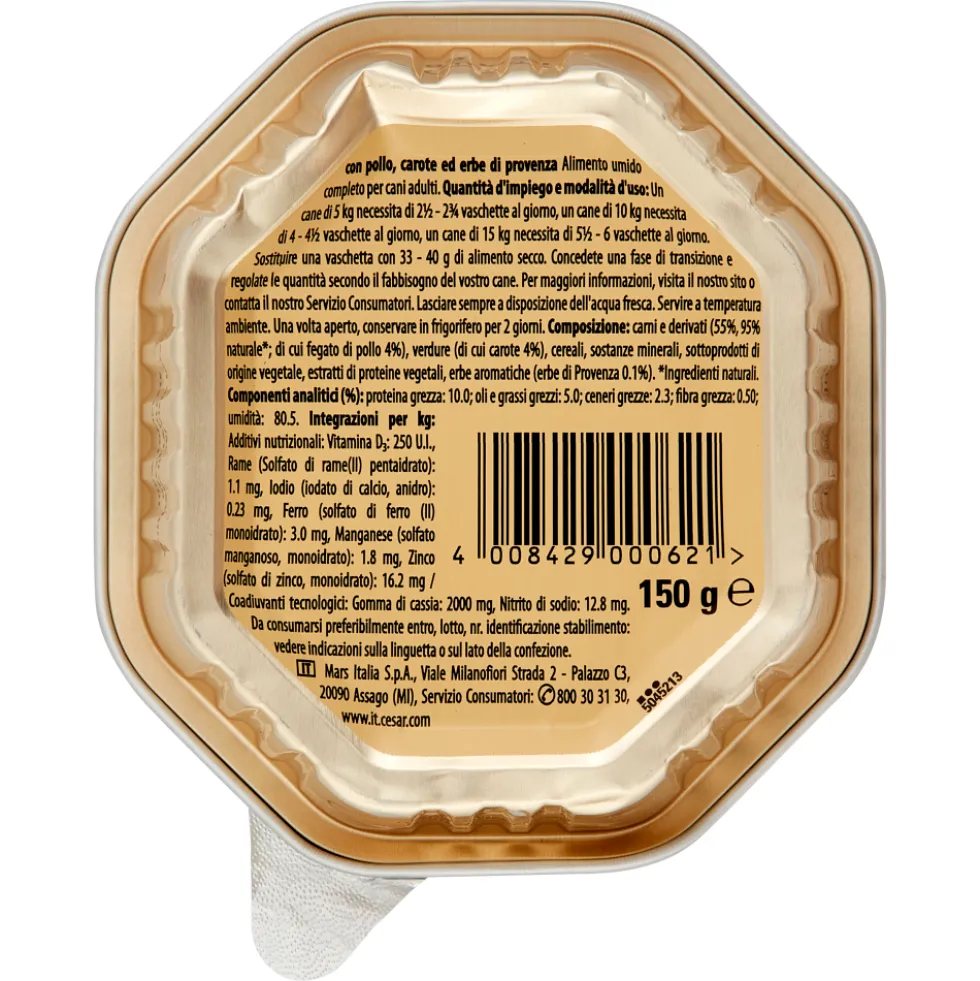 Cesar Dog Selezioni dell'Orto con Pollo, Carote ed Erbe di Provenza 150 gr