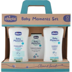 Chicco Baby Moments Set Bagno Corpo 200 ml + Shampoo 200 ml + Acqua di Colonia 100 ml