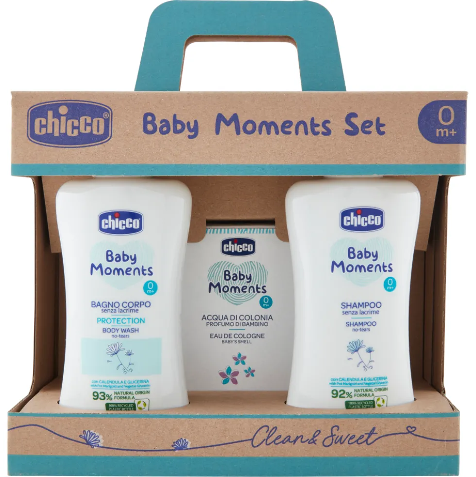 Chicco Baby Moments Set Bagno Corpo 200 ml + Shampoo 200 ml + Acqua di Colonia 100 ml