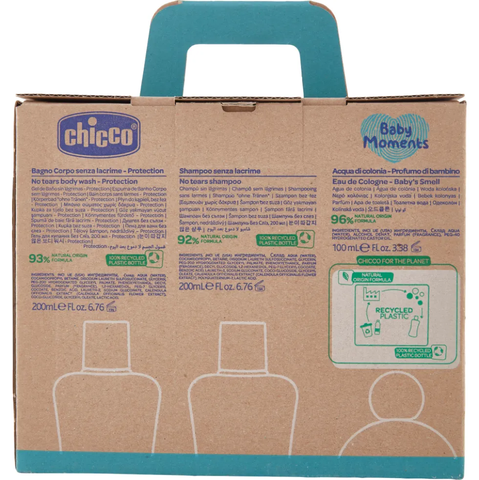 Chicco Baby Moments Set Bagno Corpo 200 ml + Shampoo 200 ml + Acqua di Colonia 100 ml
