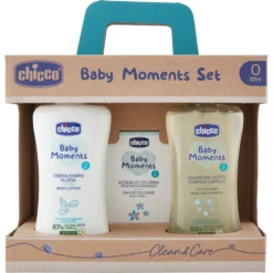 Chicco Baby Moments Set Crema Corpo 200 ml + Acqua di Colonia 100 ml + Bagno Delicato Corpo & Capelli 200 ml