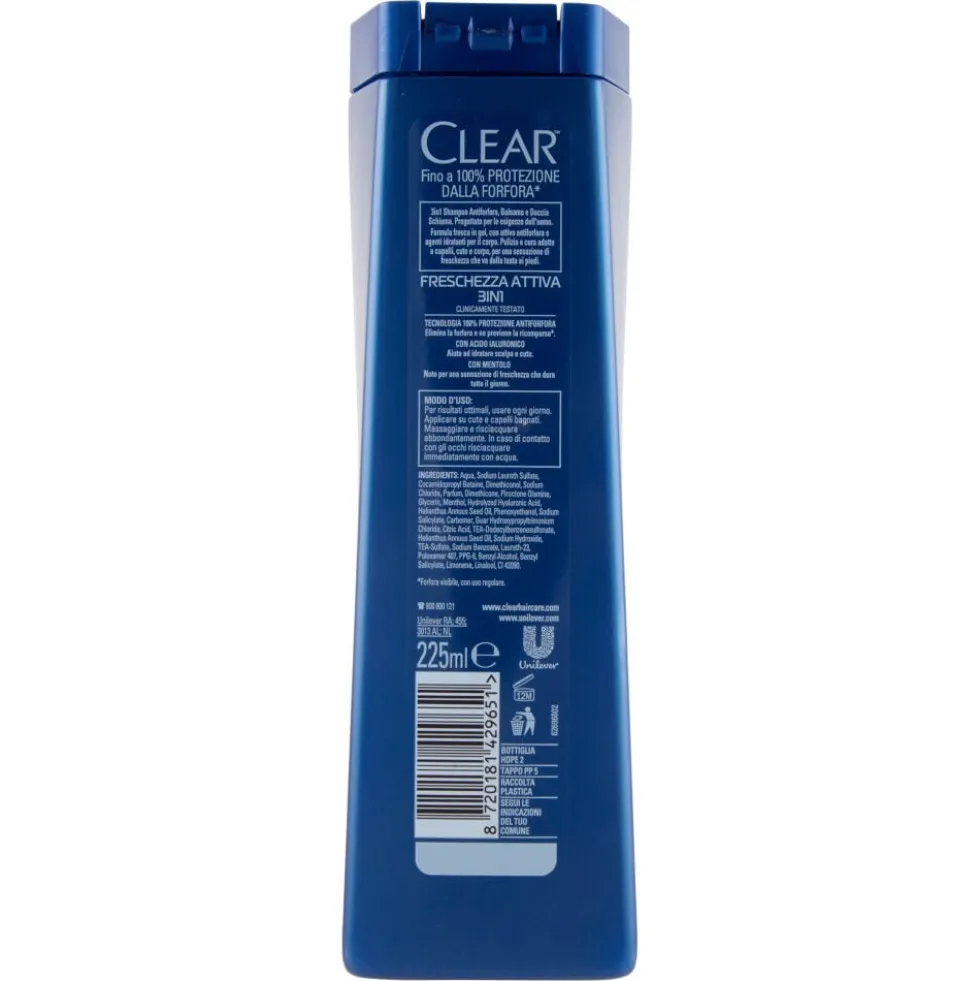 Clear Shampoo Freschezza Attiva 3in1 225ml