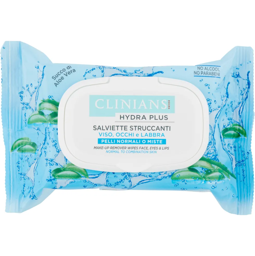 Clinians Hydra Plus Salviette Struccanti Viso, Occhi e Labbra 25 Pezzi