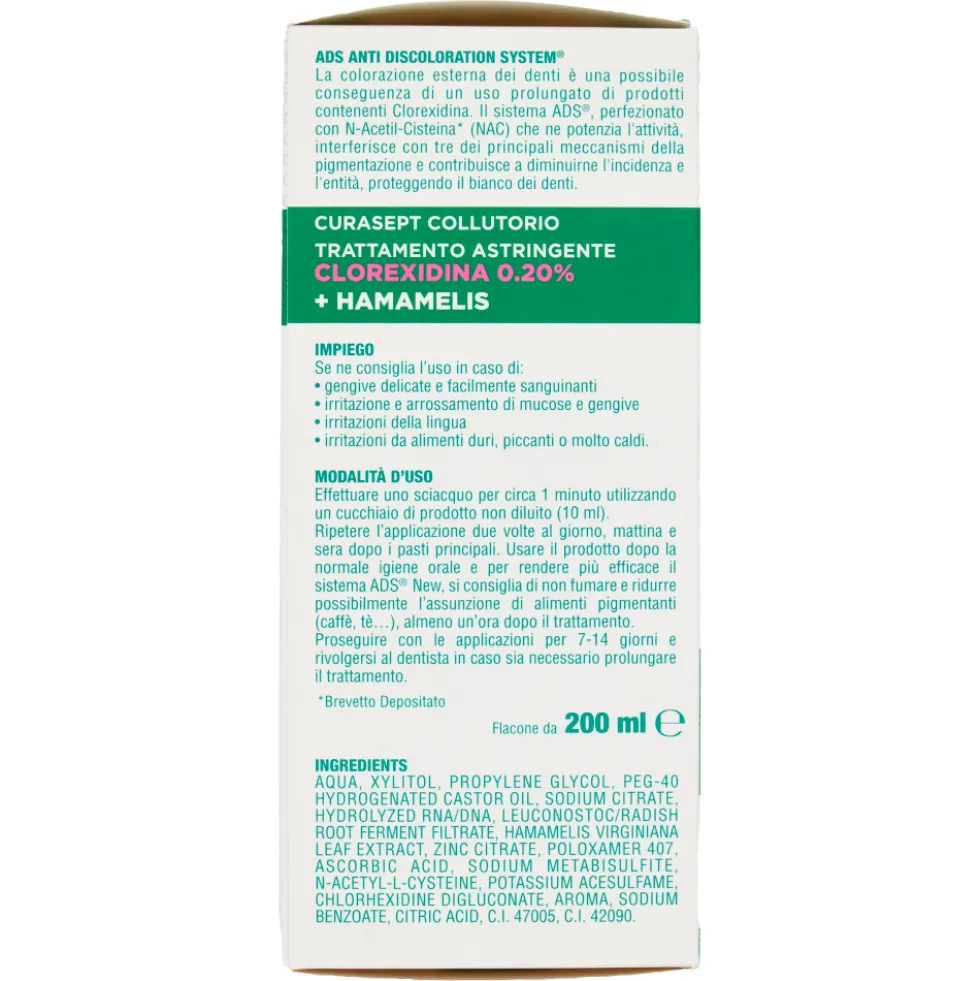 Curasept Collutorio Trattamento Astringente Clorexidina 0.20% + Hamamelis 200 ml