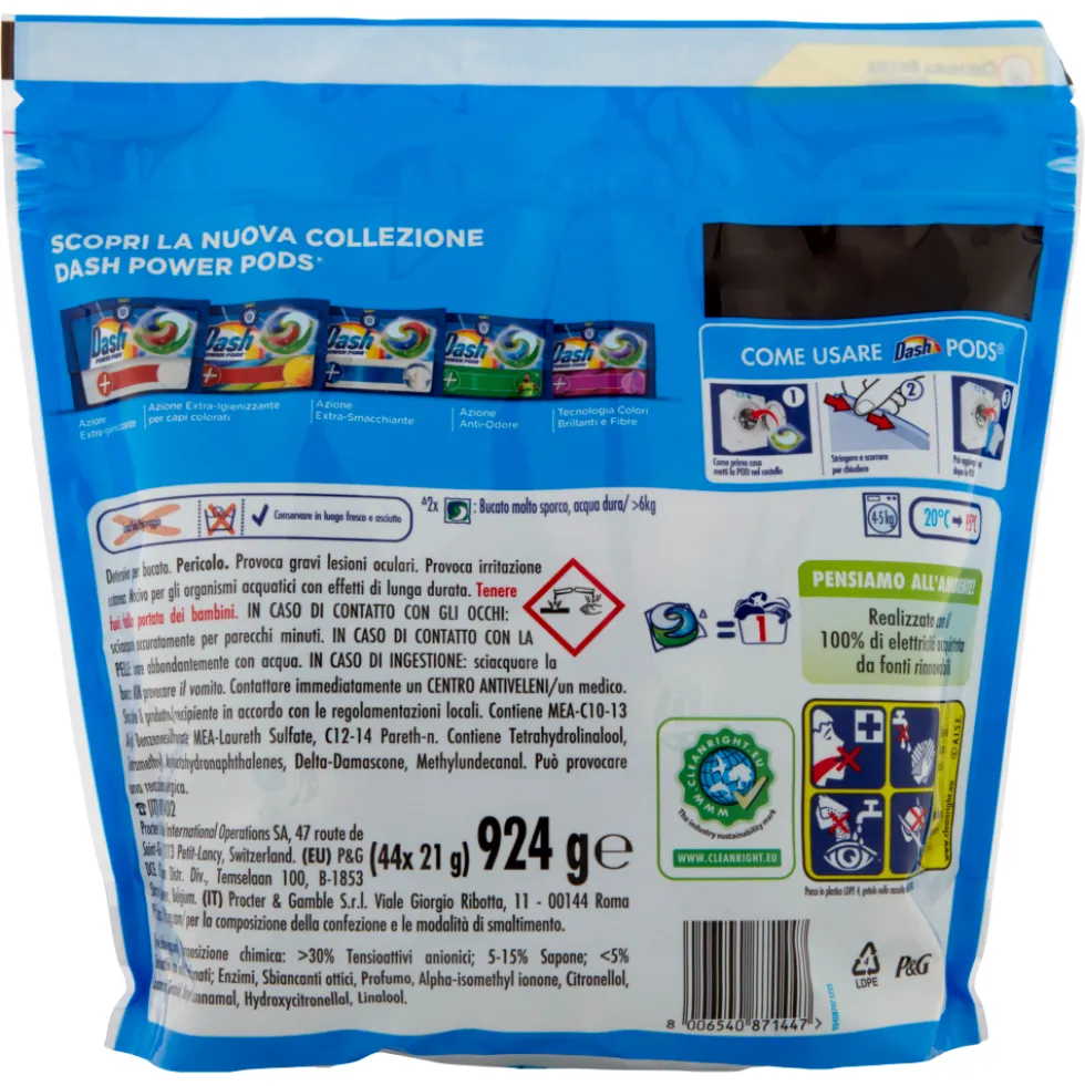 Dash Pods Detersivo Lavatrice Classico 44 Pezzi