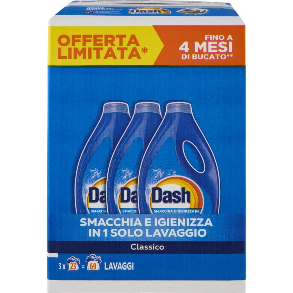 Dash Power Detersivo Liquido Lavatrice Classico 3x23 Lavaggi