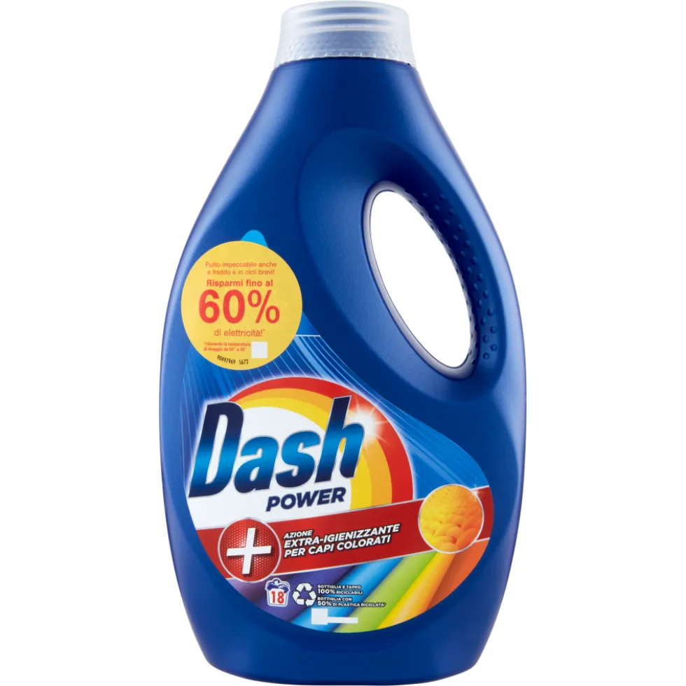 Dash Power Detersivo Liquido Lavatrice Azione Extra-Igienizzante Capi Colorati 18 Lavaggi