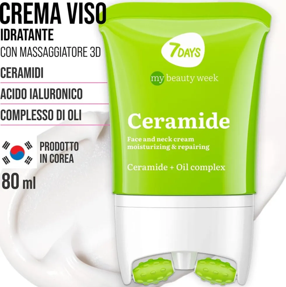 7Days Crema Viso Idratante Anti-age con Ceramide e Roller Massaggiatore 80 ml