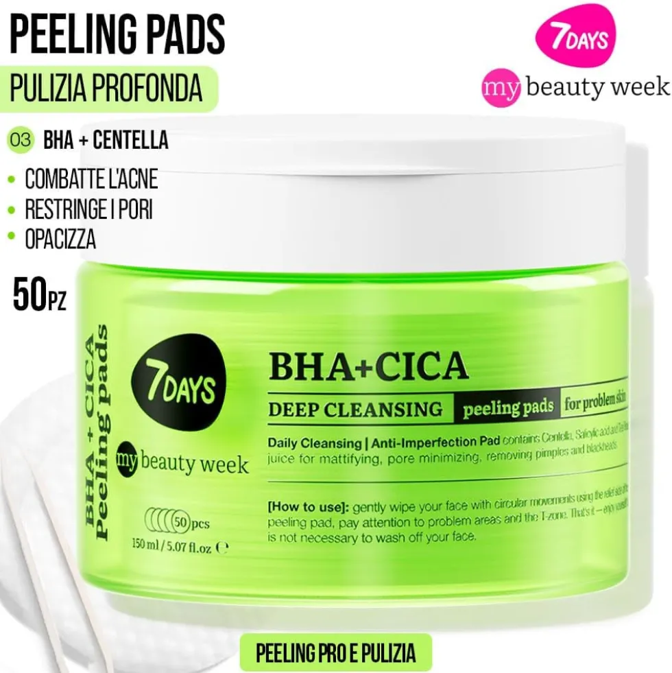 7Days Dischetti Esfolianti BHA e CICA per Acne e Punti Neri 50 Pezzi
