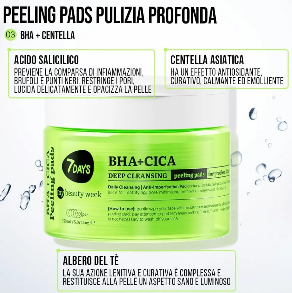 7Days Dischetti Esfolianti BHA e CICA per Acne e Punti Neri 50 Pezzi