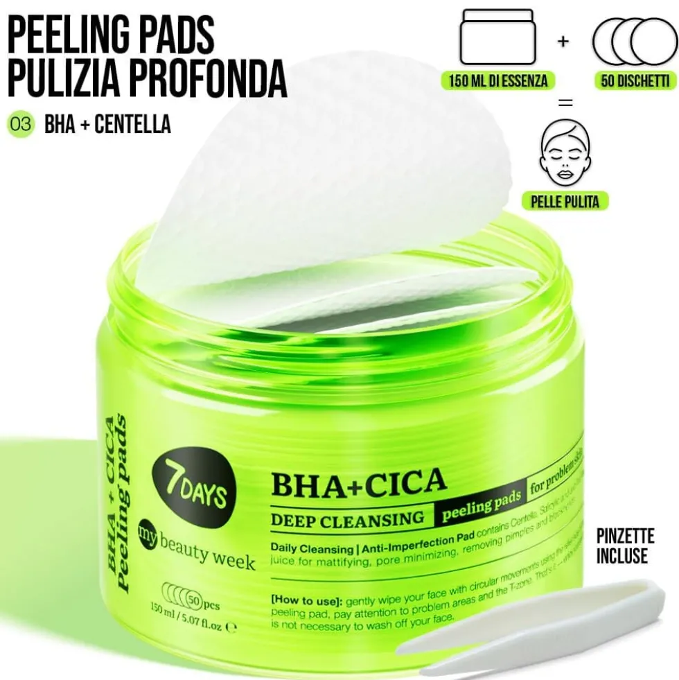 7Days Dischetti Esfolianti BHA e CICA per Acne e Punti Neri 50 Pezzi