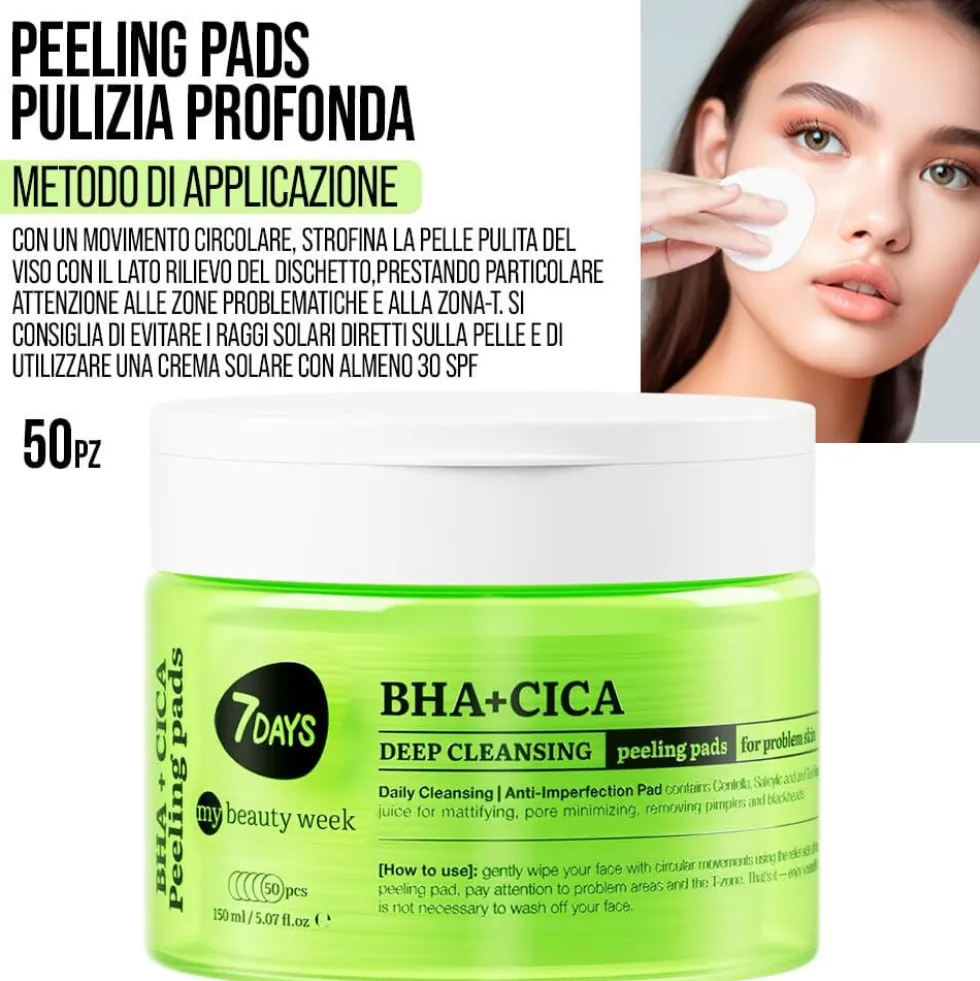 7Days Dischetti Esfolianti BHA e CICA per Acne e Punti Neri 50 Pezzi