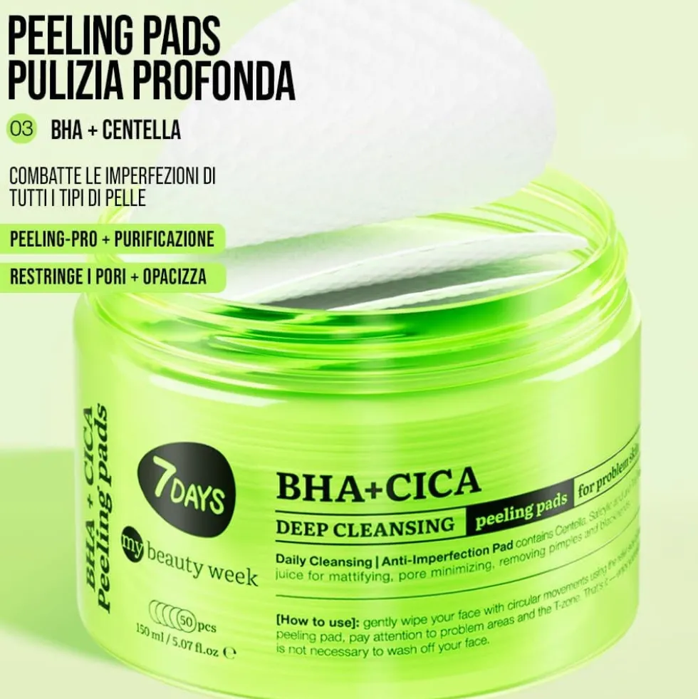 7Days Dischetti Esfolianti BHA e CICA per Acne e Punti Neri 50 Pezzi