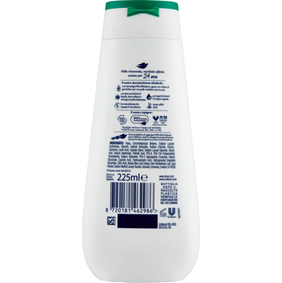 Dove Advanced Care Docciaschiuma Aloe & Linfa di Betulla 225 ml