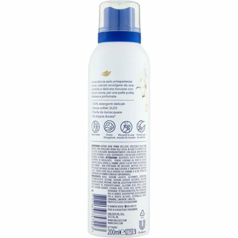 Dove Mousse Doccia Idratante con Olio di Cotone 200 ml