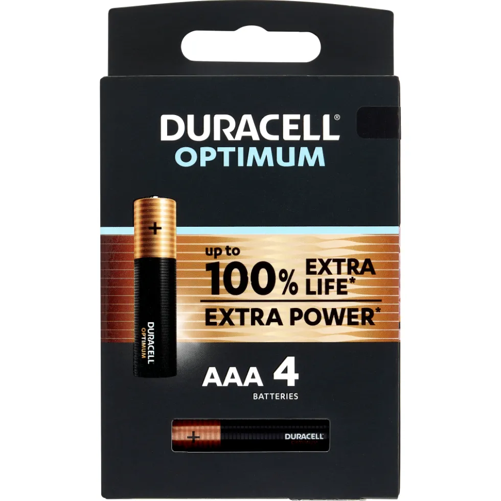 Duracell Optimum AAA Batterie Stilo Alcaline 1.5 V LR03 MX2400 Confezione da 4