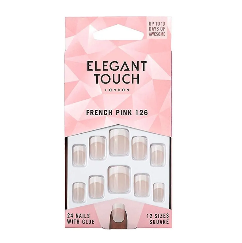 Elegant Touch Unghie Finte French Rosa Corte con Colla