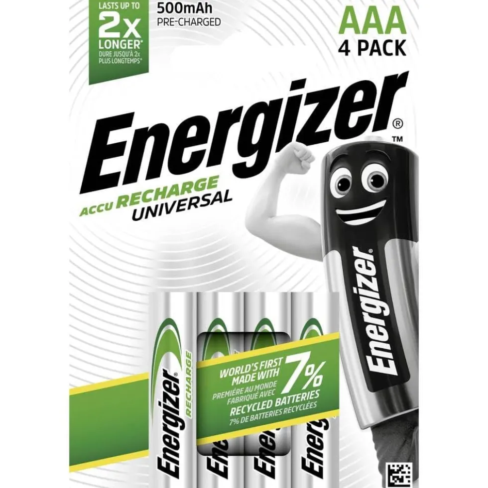 Energizer Batterie Ricaricabili AAA 500 mAh 1.2V 4 Pezzi