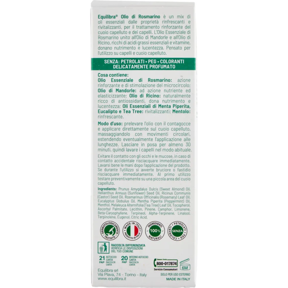 Equilibra Rosmarino Olio per Capelli 100 ml
