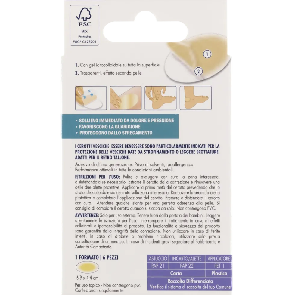 Essere Benessere Cerotti Vesciche Ovali 6,9x4,4cm 6pz