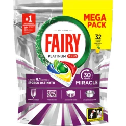 Fairy Miracle Yellow–Pastiglie per Lavastoviglie Tutto‑in‑1 al Limone 32 Caps