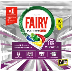 Fairy Miracle Yellow–Pastiglie per Lavastoviglie Tutto‑in‑1 al Limone 10 Caps