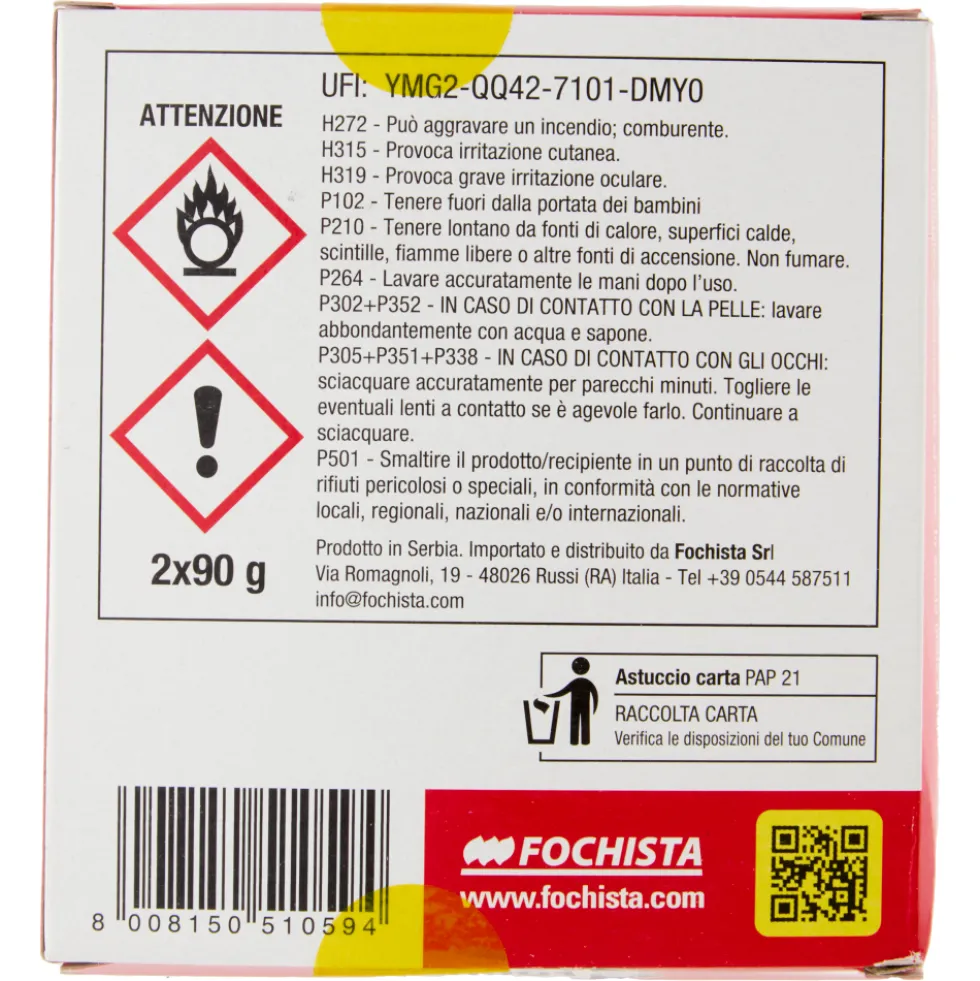 Fochista Antifuliggine per Stufe e Camini Buste Sicurezza Monodose 2 x 90 g
