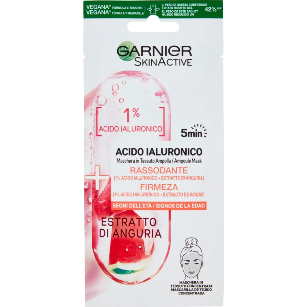 Garnier Maschera in Tessuto Ampolla Estratto di Anguria e Acido Ialuronico Contro i Segni dell'Età