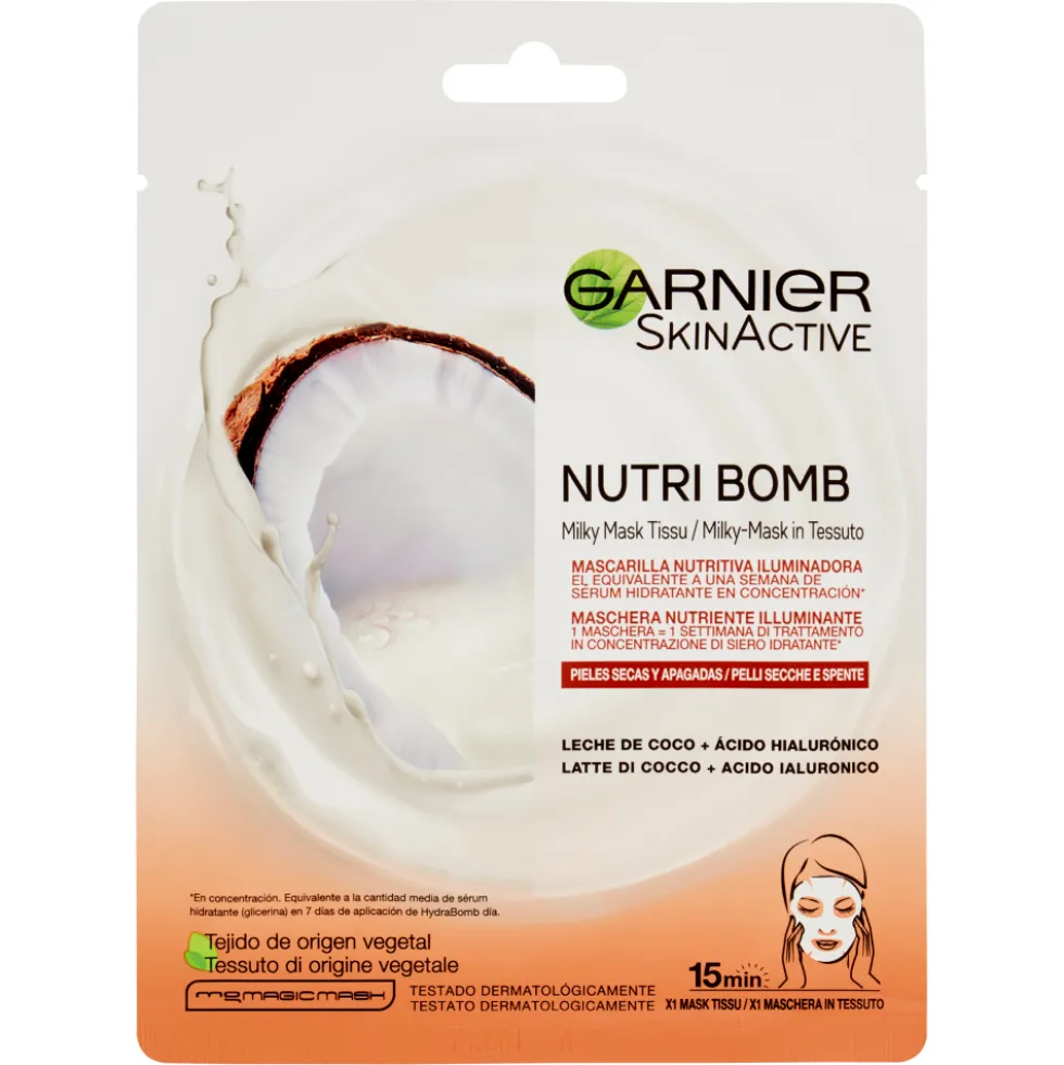 Garnier Nutribomb Maschera in Tessuto Nutriente Illuminante al Latte di Cocco
