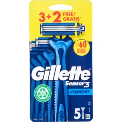Gillette Sensor 3 Comfort Rasoio da Uomo Usa e Getta 3 Rasoi + 2 Gratis