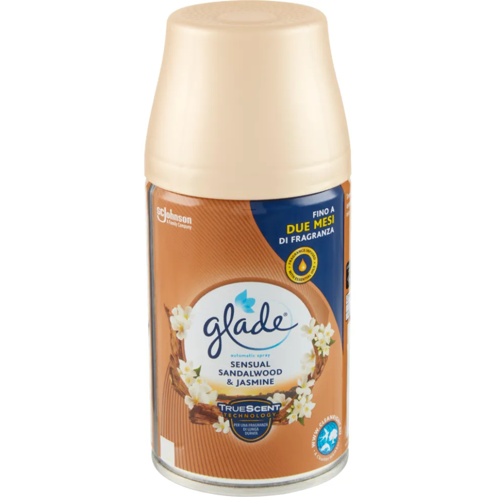 Glade Automatic Spray Ricarica, Profumatore per Ambienti, Fragranza Sensual Sandalwood & Jasmine