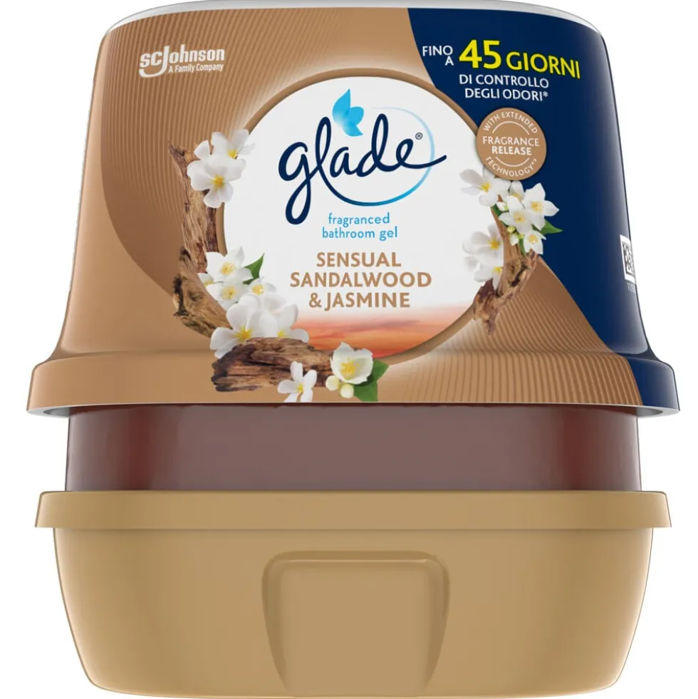 Glade Gel Bagno, Profumatore per ambienti, Fragranza Sandalwood & Jasmine, Fino a 45 Giorni di Controllo degli Odori