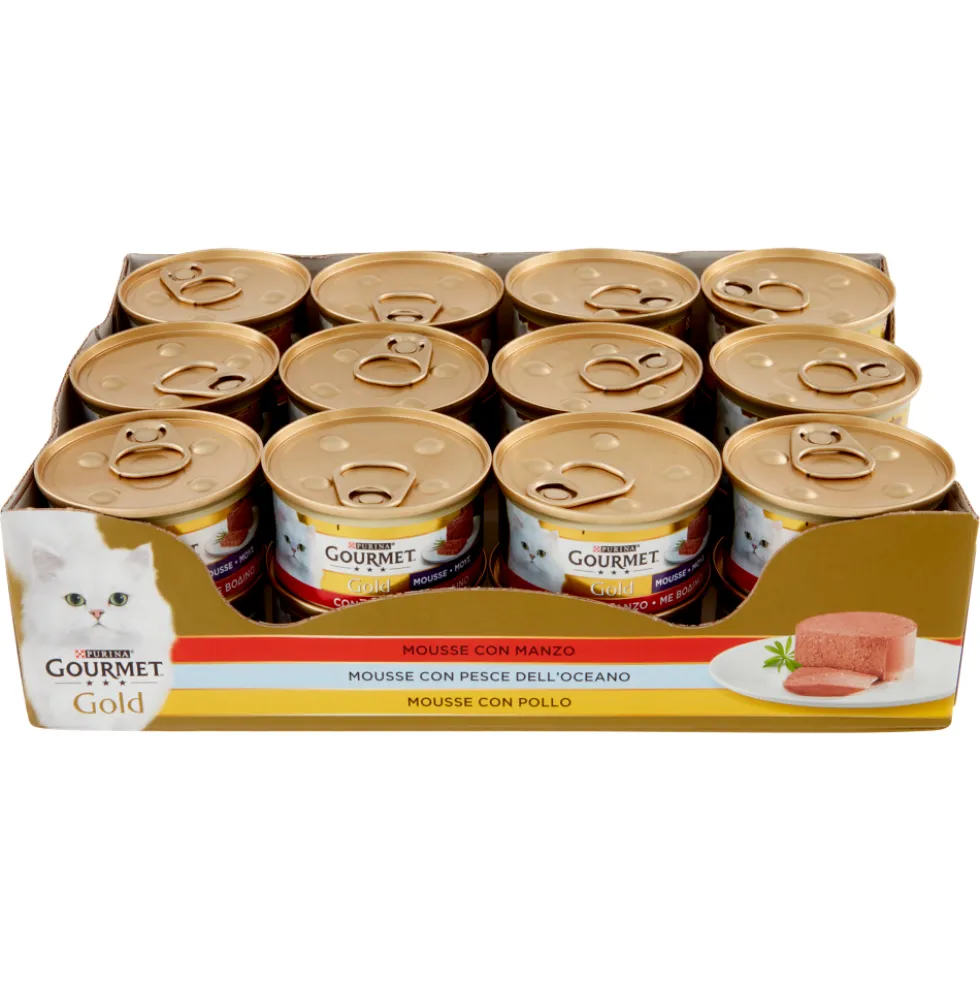 Gourmet Gold Cat Adult Mousse con Manzo, con Pesce dell'Oceano, con Pollo 85 g 24 Pezzi